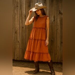 Sundance rust embroidered midi dress size small